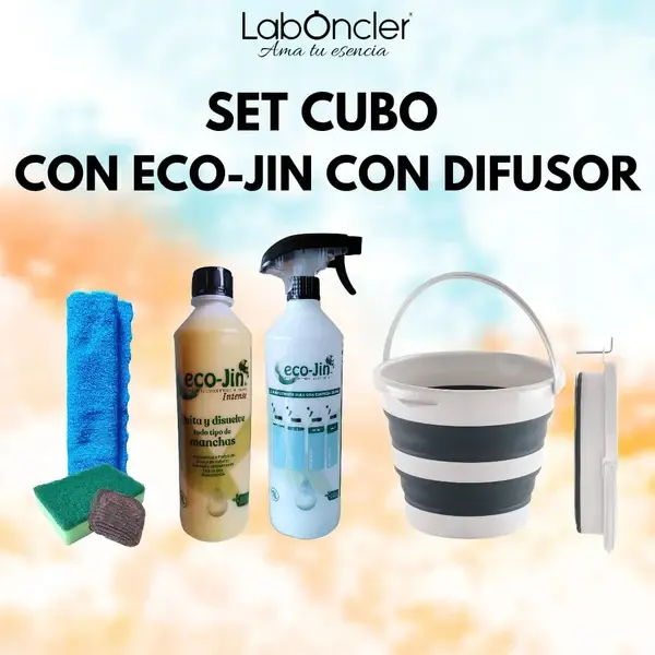 SET CUBO PLEGABLE + ECO-JIN + DIFUSOR + BAYETA MICROFIBRA + ESTROPAJO CON ESPONJA + ESTROPAJO JABONOSO